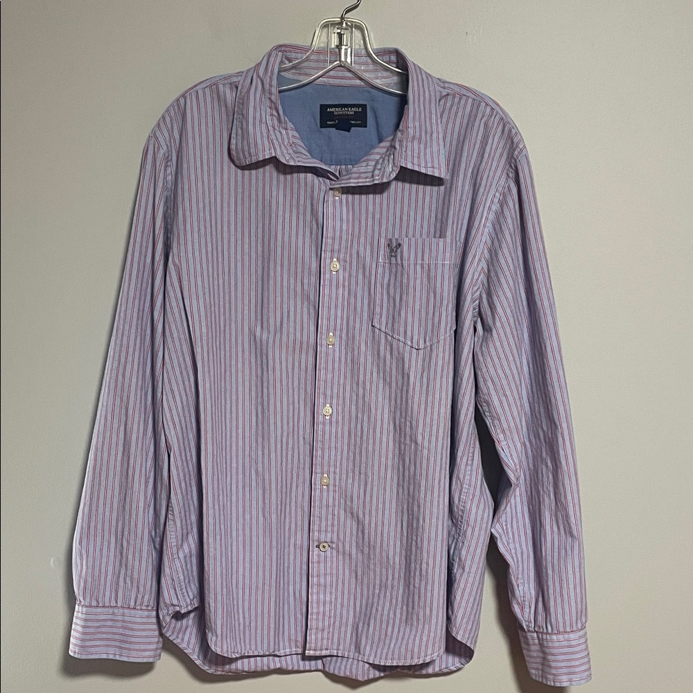 American Eagle Blue And Pink Cotton Button Down Shirt Size Large